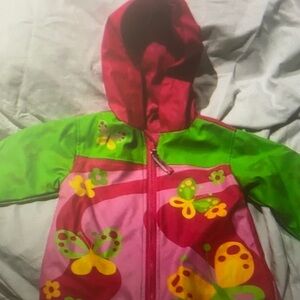 Girls Bright Butterfly Hooded Rain Jacket - Pink, Green, Yellow